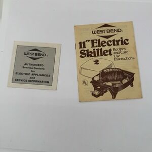 Vintage West Bend 11 Electric Skillet Manual Recipes 1984 USA